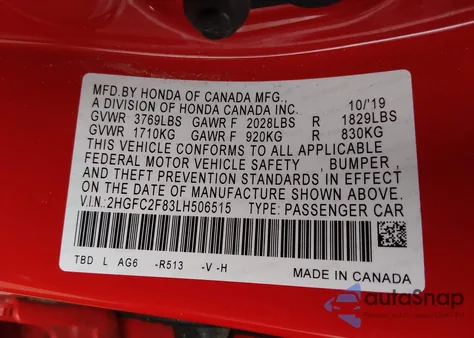 2020 Honda Civic Sport from USA, damaged, VIN 2HGFC2F83LH506515